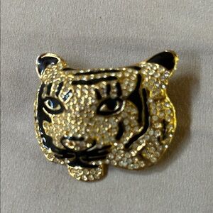 Gold toned and Black Tiger Brooch